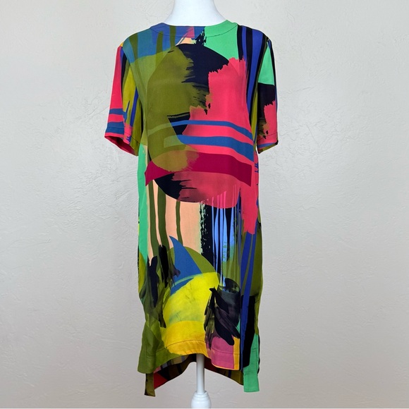 Nicole Miller Collection Silk Blend Abstract Multicolor T-Shirt Shift Dress 6 - Picture 1 of 13